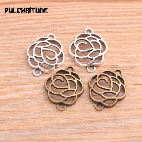 PULCHRITUDE 16PCS 18*24mm Two Color 2020 New Plant Hollow Flower Connectors Plated Pendants Jewelry Making DIY Handmade Craft