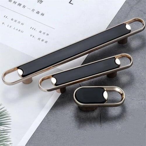 Modern Cabinet Furniture Handle Oval Paper Clip Design Black Gold Zinc Alloy Knob Handles Nordic Wardrobe Shoe Pulls