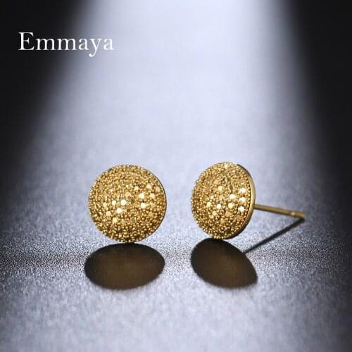 Emmaya Classic Style Round Shape Earring For Female Noble Gold Jewelry With Tiny Zirconia Wedding Party Fashion Decoration