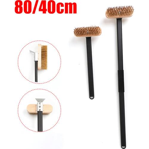 40/80cm Pizza Oven Brush Stove Grill Brass Cleaning Brush Stainless Steel Scraper Aluminum Alloy Handle for Commercial Household