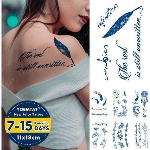 Juice Ink Tattoos Body Art Lasting Waterproof Temporary Tattoo Sticker Feather Bird English Text Tatoo Arm Fake Old School Tatto