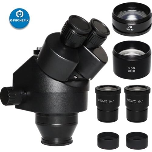 2020 Black 7X-45X 3.5X-90X Simul-Focal Trinocular Microscope Zoom Stereo Microscope Head + 0.5X 2.0X Auxiliary Lens