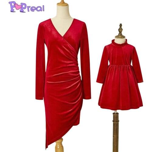PopReal Spring Autumn Fashion Hem Lrregular Solid Girl Family Dress Mom And Daughter Skirt Mother Kids Long Sleeve Dress