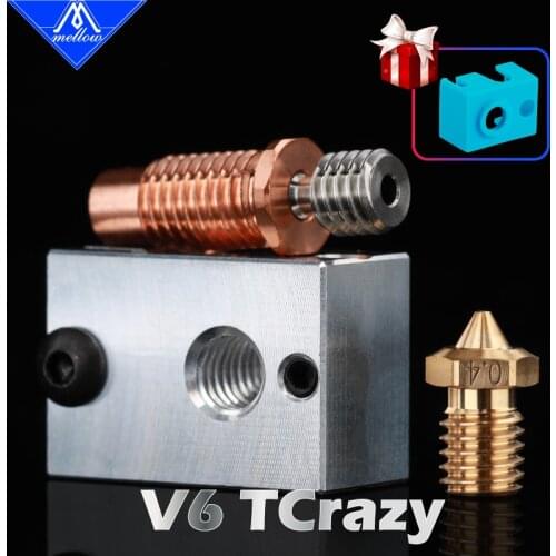 Mellow High Quality 3D Printer Heater Block + V6 Nozzle + V6-Crazy Bimetal Heat Break for 3D printer For E3D J-Head HOTEND