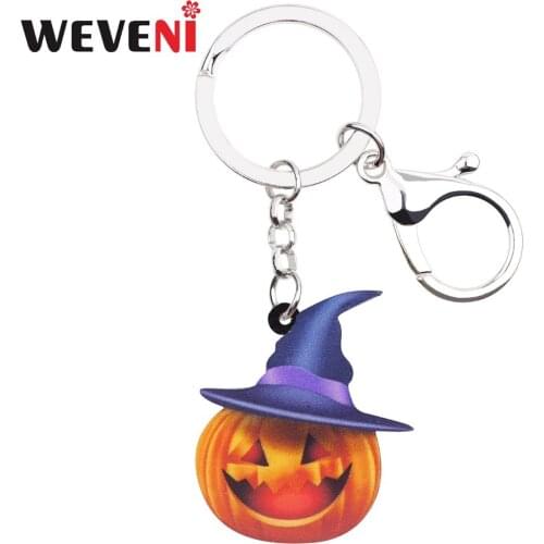 WEVENI Acrylic Halloween Crazy Hat Pumpkin Key Chains Keyrings Fashion Jewelry For Women Girls Female Holder Charms Party Gift