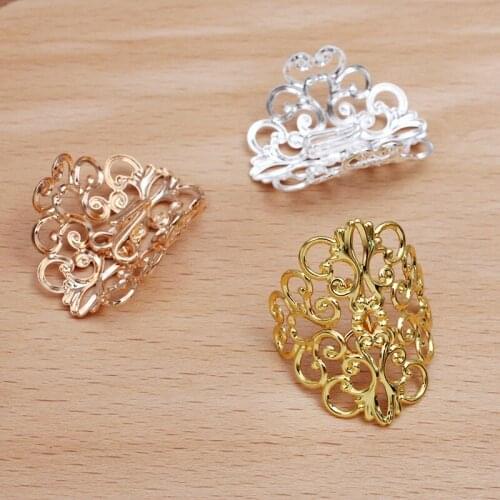 20 PCS 37*30mm Gold Silver Plated Hair Rope Clasp Clips Filigree Flowers Slice Buckle DIY Hair Accessories For Jewelry Making
