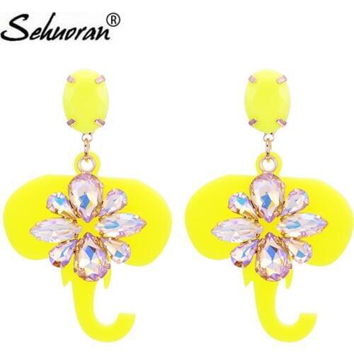 Sehuoran Resin Elephant Gemetric Drop Earrings For Women Baroque Bohemian Large Long Earrings Jewelry Brincos 2018 New HotSale
