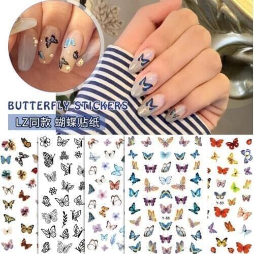10 Sheet Colorful 3D Butterfly Design Nail Sticker Paper Waterproof Self Adhesive Decals Nail Art Decorations Manicure Accessory