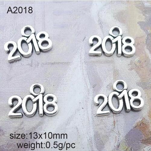 100pcs/lot 13x10mm Zinc Alloy Antique Silver Number 2018 DIY Charms Pendants