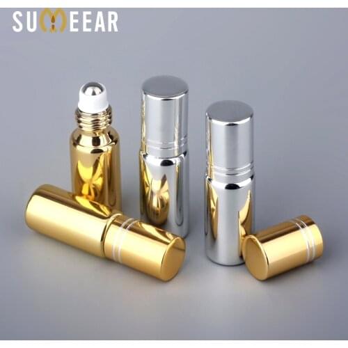 100 Pieces/Lot 5ml Mini Refillable UV Glass Perfume Bottle With Roll On Empty Essential Oil Vial Perfume Bottle For Traveler