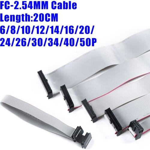 2PCS 2.54MM pitch FC-6/8/10/14/16/20/40/50 PIN 20CM JTAG ISP DOWNLOAD CABLE Gray Flat Ribbon Data Cable FOR DC3 IDC BOX HEADER
