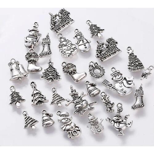 20pcs/lot Random Snow Deer Christmas Charms Pendants Bracelet Findings Antique Silver Color Metal Charms Diy Jewelry Supplies