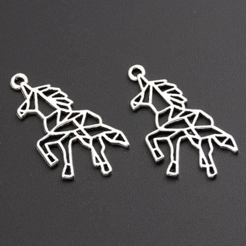 30pcs Silver Color Little Hollow Horse Unicorn Charms Animal Pendant Making DIY Jewelry Handmade Accessories 33x16mm A3042