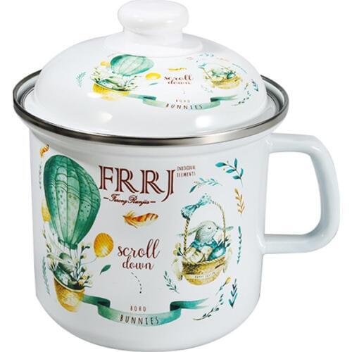 2L big long with lid enamel bowl fresh bowl student cute glass cover instant noodle cup canteen lunch box fast food cup box