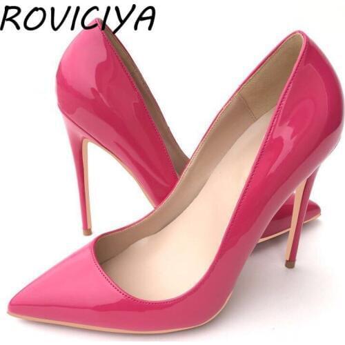 Rose Red Brand Women Shoes 12cm High Heel For Party Ladies Pointed Toe Shallow Sexy Banquet Heeld Plus Size 33 34 QP001 ROVICIYA