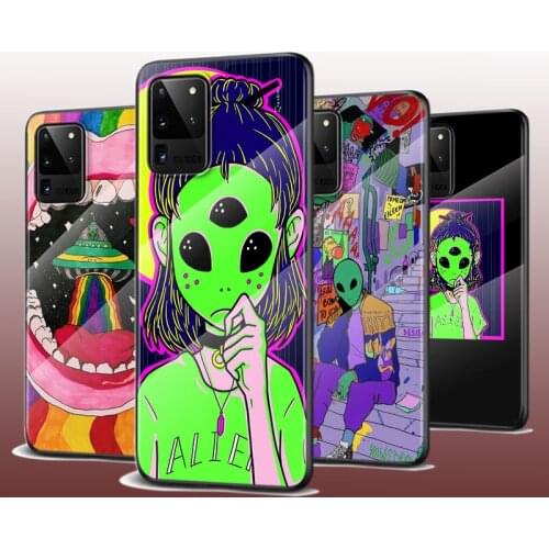 Tempered Glass Cover Aesthetics art alien space For Samsung Galaxy S21 Ultra Plus 5G M51 M31 M21 Phone Case