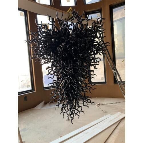 Black Glass Chandelier Lighting Custom Made Murano Glass Pendant Lamps Hotel Decor Glass Hanging LED Chandeliers