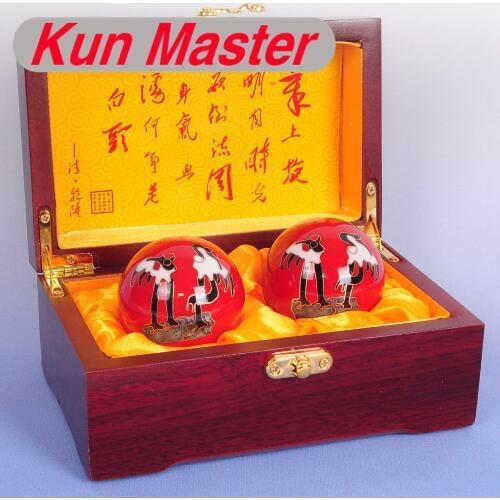 Wood Box Chinese Cloisonne Exercise Stress Ball Hand Wrist Baoding Ball Health Exercise Therapy Hand Massage Ball Blue Green