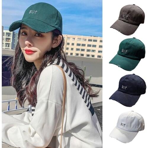 Men Women Harajuku BUT Letter Embroidery Baseball Cap Vintage Distressed Ripped Solid Color Hip Hop Adjustable Cotton Dad 066F