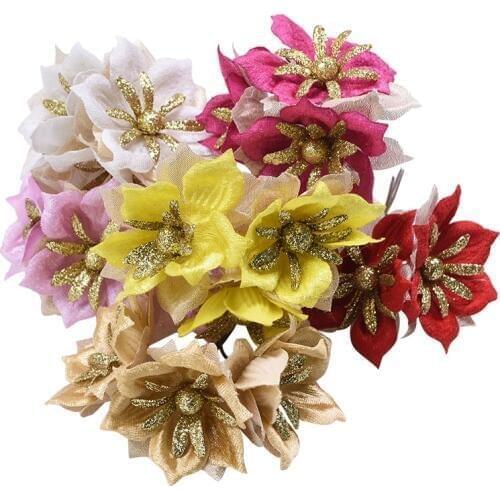 6/9/15pcs Glitter Poinsettia Flower Christmas Large Artificial Rose Flower Heads DIY Christmas Tree Ornament Home Party Decorate