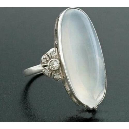 Luxury Large Oval White Crystal Stone Wedding Rings for Women Natural Moonstone Engagement Ring Jewelry Gifts Anillos Mujer