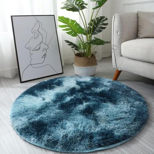 Gradient Color Carpet Bedside Area rug for living room Round Non-slip Plush Rug for Living Room Tie Dye Floor Fluffy Mat