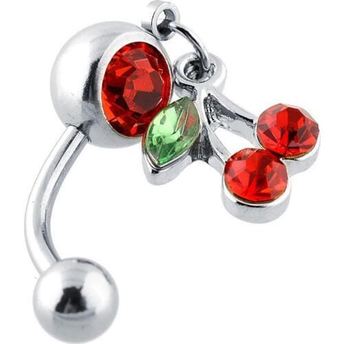 Cute Cherry Navel Piercing Nombril Red Crystal Belly Button Rings Body Jewelry Pircing Belly Piercing Ombligo For Women