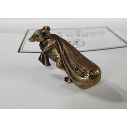 [Mini] Chinas archaize brass Rat pull bags wealth Small statue 6cm ornaments