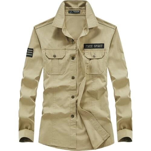 Brand Military Shirt Men Long Sleeve Khaki Blue Army Shirts High Quality Embroidery Male Shirts Plus Size 4XL 5XL 6XL