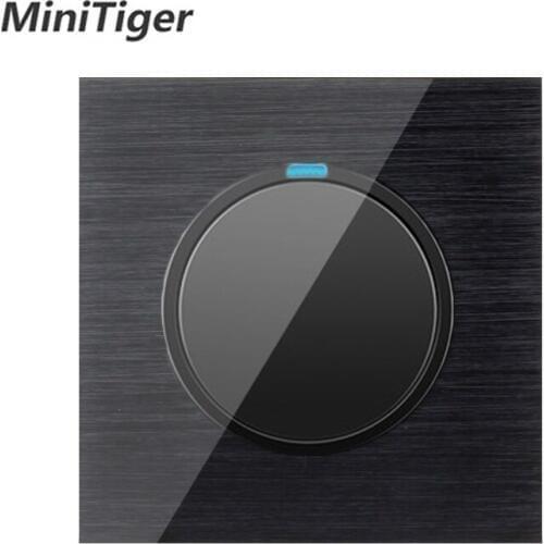 Minitiger Luxury 1 Gang 1 Way Random Click On / Off Wall Light Switch With LED Indicator Black Aluminum Metal Panel