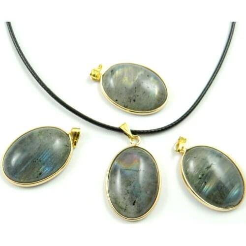 Natural Stone Crystal Moonstone Raw Gem Ornament Polished Labradorite Copper Edging pendant jewelry making charm necklace 1