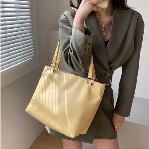 2021 New Fashion Large Capacity PU Leather Big Shopper Shoulder Bucket Bag for Women Ladies Shopping Travel Totes Bags Handbags
