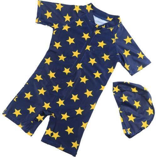 New Summer Baby Boy One Piece Swimwear With Cap Boys Printed Stars Swimming Suit Infant Toddler Kids Children Beach Bathing Suit