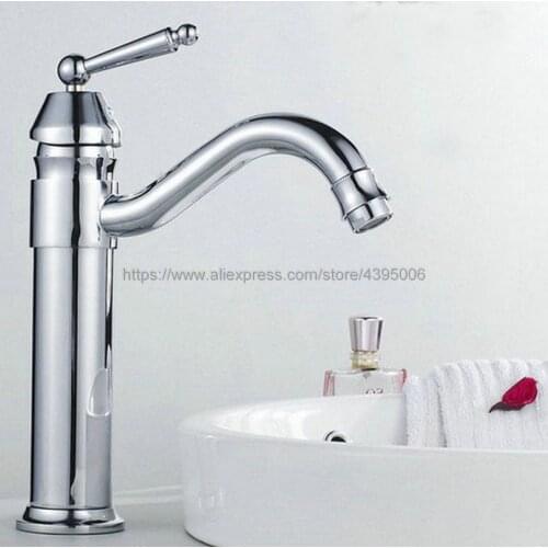 New Swivel Spout Chrome Finish Brass Bathroom Vessel Faucet Single Handle Lavatory Mixer Tap Bnf208