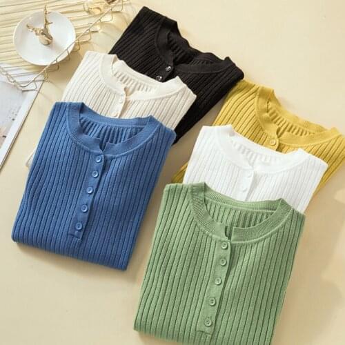 2021 Autumn Winter Button Sweater Women Basic Slim Knitted Pullover Women Sweaters Pullovers Jumper Korean Style Ladies Sweaters