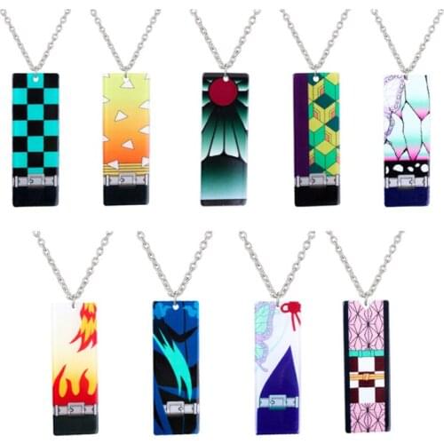 Evil Kimestu No Yaiba Kamado Tanjirou Necklace Anime Demon Slayer Acrylic Pendant Necklace Statement Chain Jewelry Friends Gift