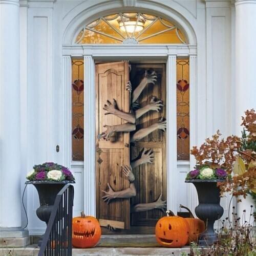 PVC Halloween Wallpaper 3D Door Stickers Horror Dark Self-adhesive Poster Holiday Party Wall Decoration Mural Decal Deurstickers