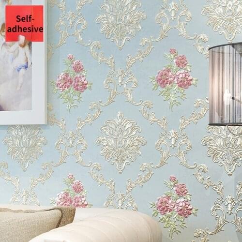 Self-adhesive wall covering stickers non-woven 3D European pastoral bedroom wallpaper living room TV background wall stickers