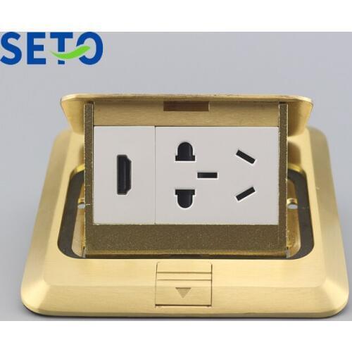 SeTo Pop-up Type Floor Socket HDMI Connector + Five Hole Power Socket Wall Plate Keystone Floor Receptacle
