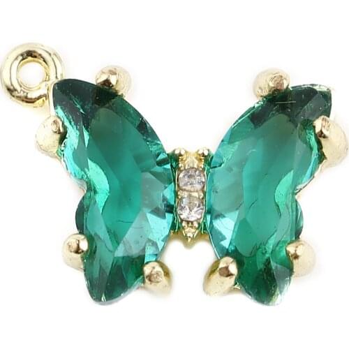 Sweet Acrylic Charms Butterfly Animal Gold Color Metal Green Rhinestone Pendants DIY Making Earrings Jewelry 18mm x 14mm,5PCs