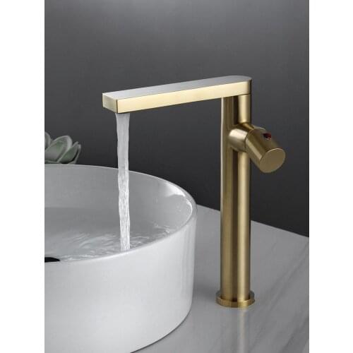 Bathroom Basin Solid Brass Degree Rotatable Sink Mixer Faucets Hot & Cold Single Handle Deck Mounted Water Taps Brushed Gold