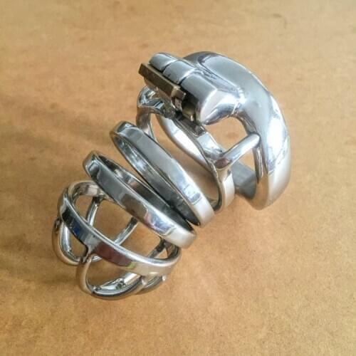 Super Male Chastity Devices Stainless Steel Mens Cock Cage Metal Penis Locking Cock Ring Bondage CBT
