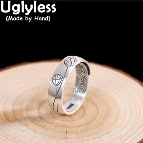 Uglyless Summer Comes Thai Silver Lotus Buds Rings for Women Solid 999 Full Silver Lotus Jewelry Ethnic Oriental Beauty Rings