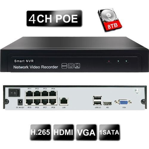 Onvif NVR supports 16 channel 5MP ip camera 4CH POE UP8TB P2P record H.264 / H.265 network recorder with Intelligent analysis