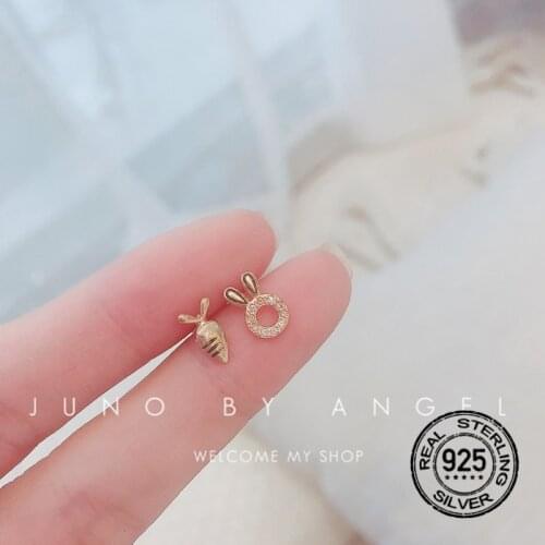 S925 Silver Needle Earrings For Women Rabbit Carrot Asymmetrical Fashion Retro Hypoallergenic Design Student Girl Jewelry INEFFA