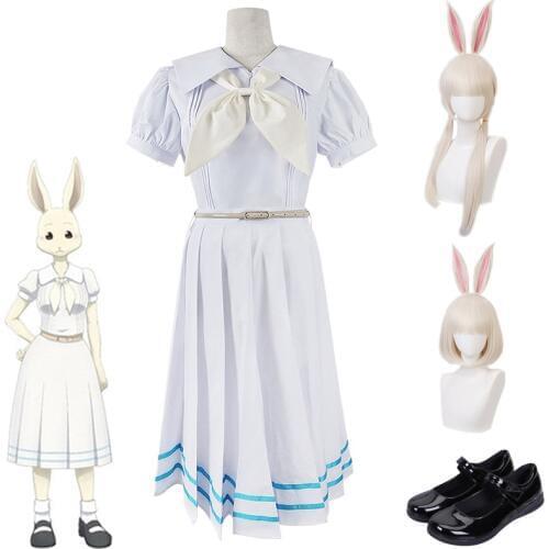 Anime Beastars Cosplay Haru Costume Lolita Haru Dress Skirt+top+bow+belt Women White Rabbit Set Girl Japanese Uniform Wigs Shoes