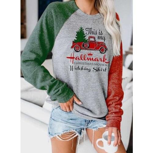 This Is My Hallwark Christmas Moves Watching Shirt Pickup Christmas Tree Printed Female Sweatshirt Green and Red Raglan Sleeve