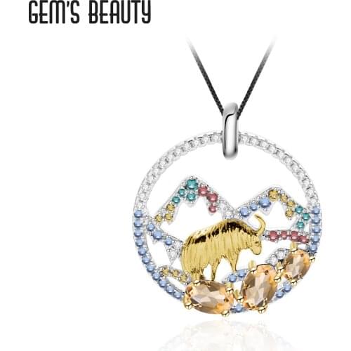 GEMS BEAUTY 925 Sterling Silver 18K Gold Filling Goat Necklace Natural Citrine Handmade Necklace For Women Romantic Gift