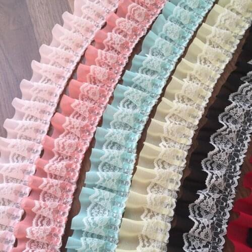 1M Chiffon Lace Ruffle Border Ribbons Pleating 5cm Wide For Dress Skirt Blouse Cuff DIY Doll Toy Clothing Needlework