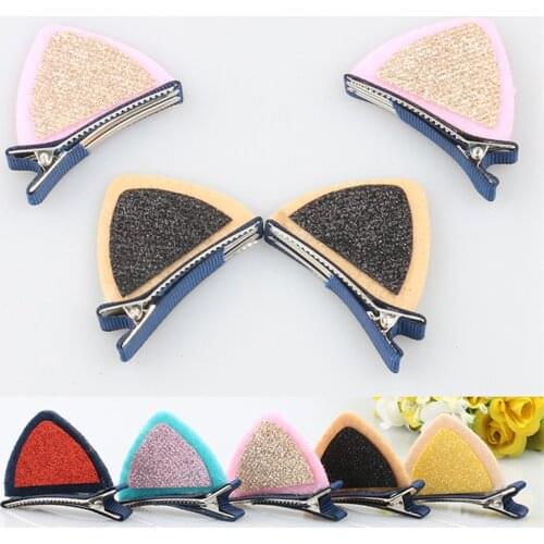 12pcs/lot Stereo Double Cat Ear Clip With Sequins Ears Baby Hair Clip Cute Of Fan Lovely Shape Hairpins